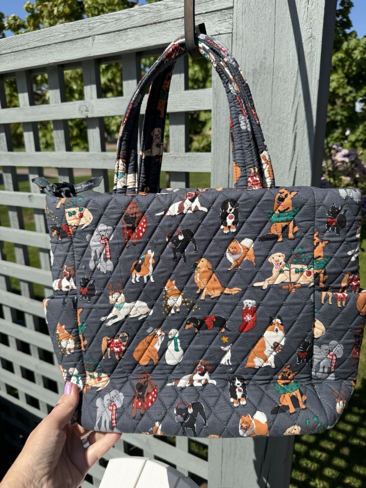 Title: Vera Bradley Quilted Tote — Gray Multicolor Dog Print