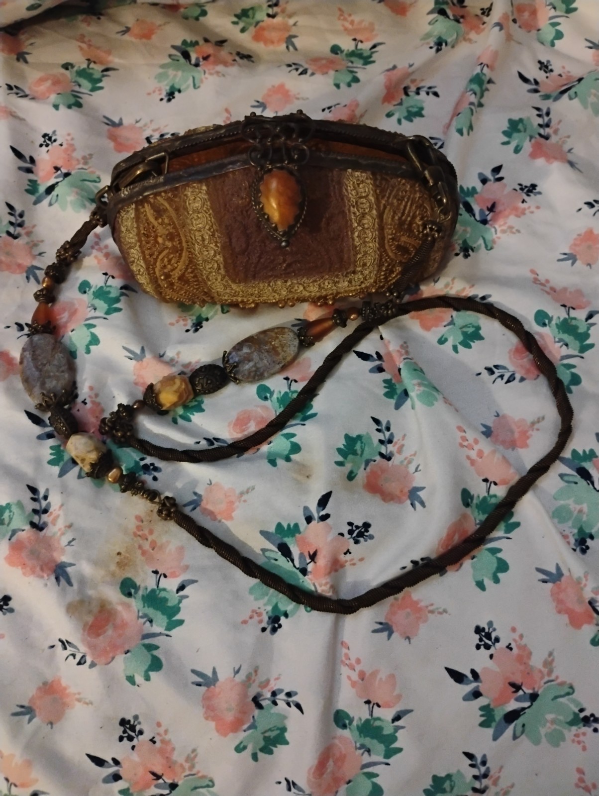 Maya Small Shoulder Bag Zip Closure Beaded Detachable Strap Lined Paisley