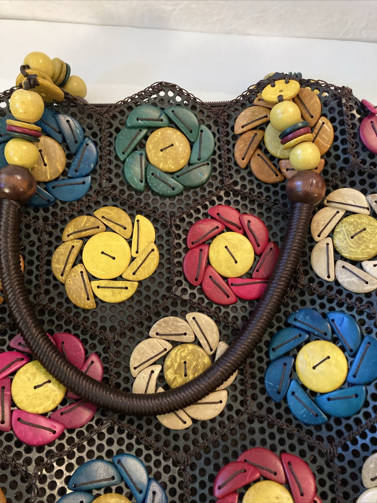 Rainbow HandBag Purse Boho Hawaiian Style Coconut Shell Colorful Stitched