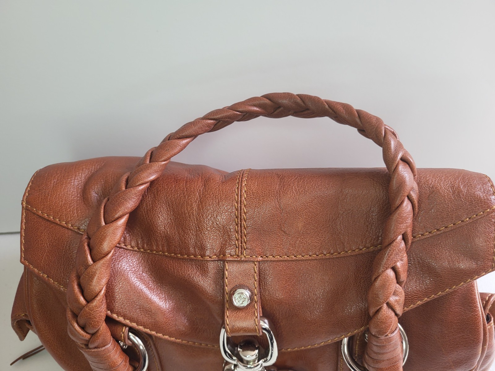 Francesco Biasia Secret Love Brown Leather Shoulder Bag Satchel Braided Handles