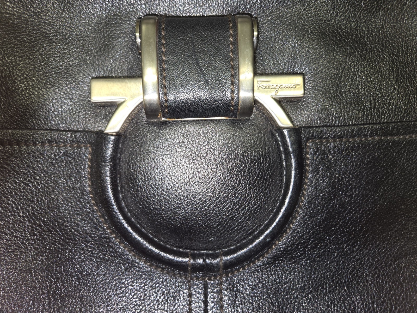 Salvatore Ferragamo Black Leather Oversized Gancini Clutch
