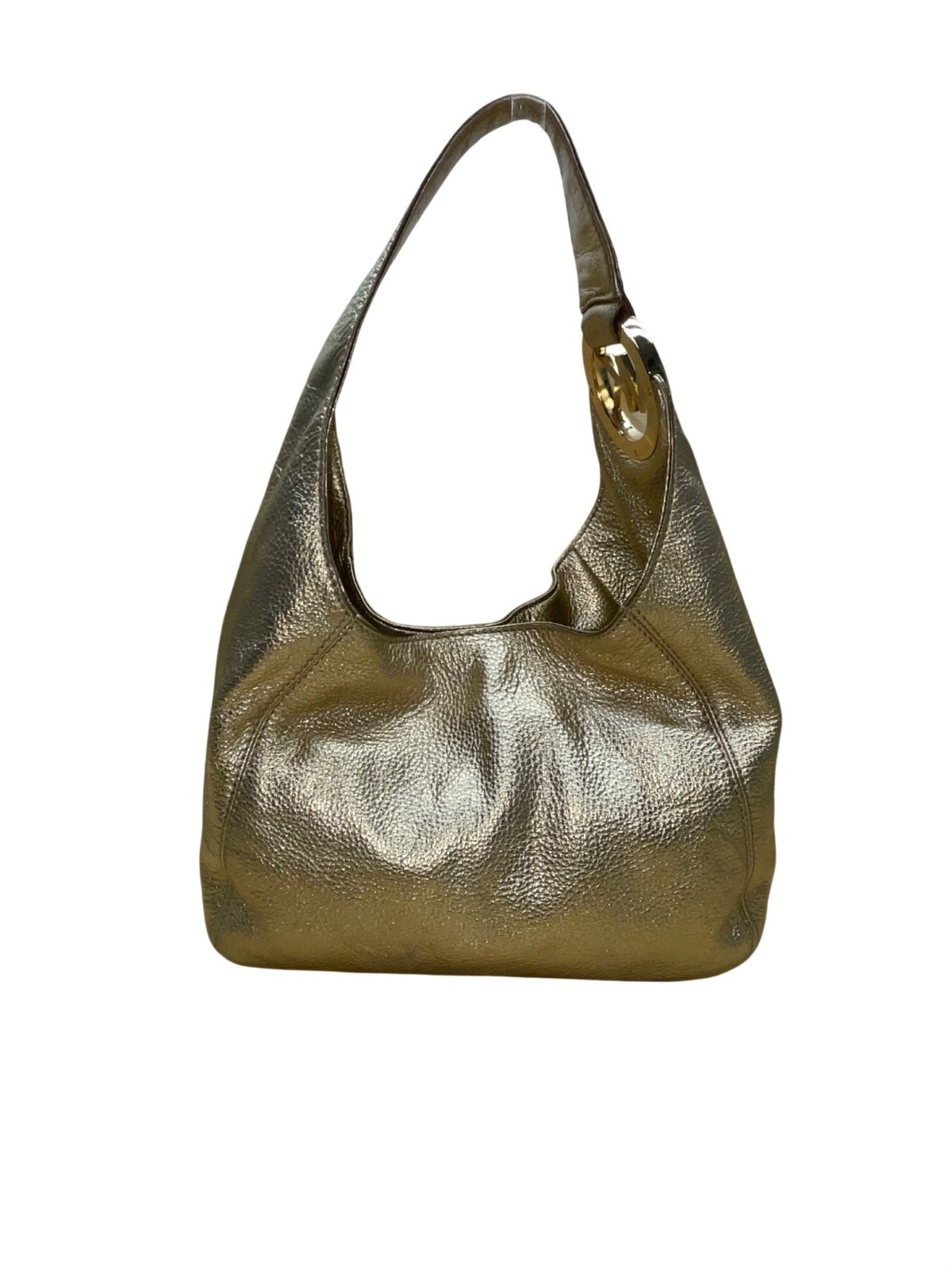 Michael Kors Women’s Gold Metallic Textured Leather Hobo Bag Logo Charm Accent