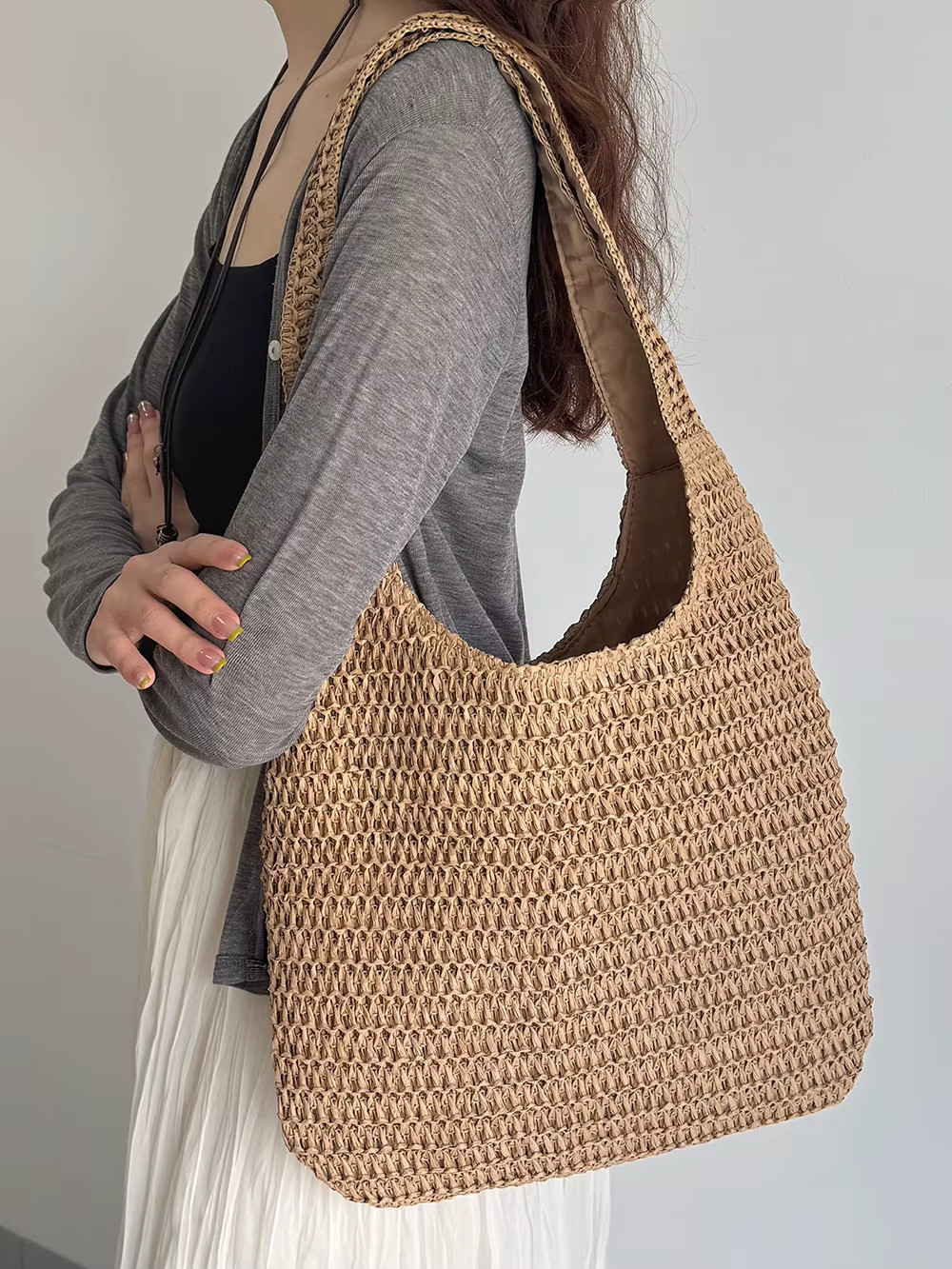 Women’s Large Capacity Straw Tote Bag Woven Summer Beach Shoulder Handbag