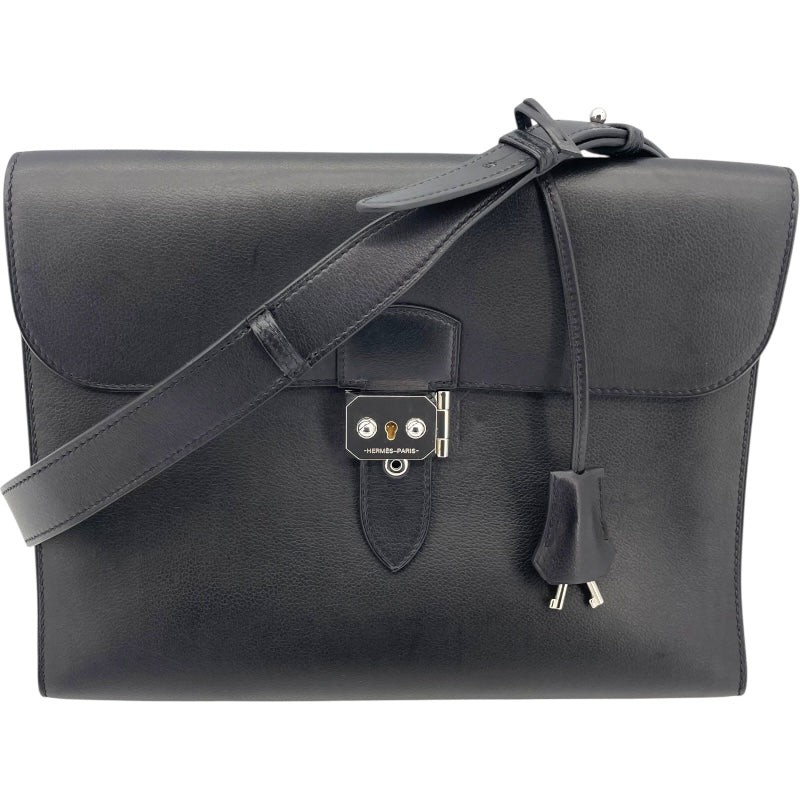 HERMES Sac a Depeches 29 Z Stamp Black Shoulder Bag #247