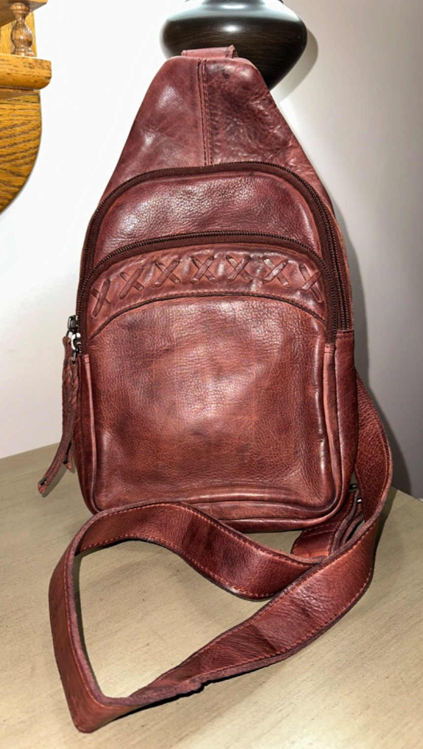 LADY CONCEAL Taylor Sling Backpack Mahogany leather Carry Conceal bag EUC