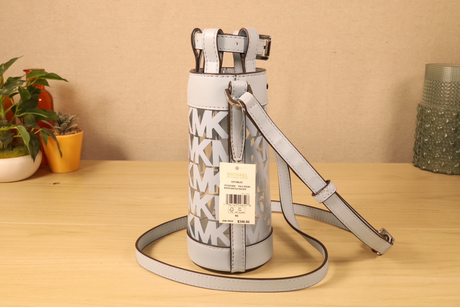 Michael Kors Pale Ocean Water Bottle Crossbody Holder New with Tags
