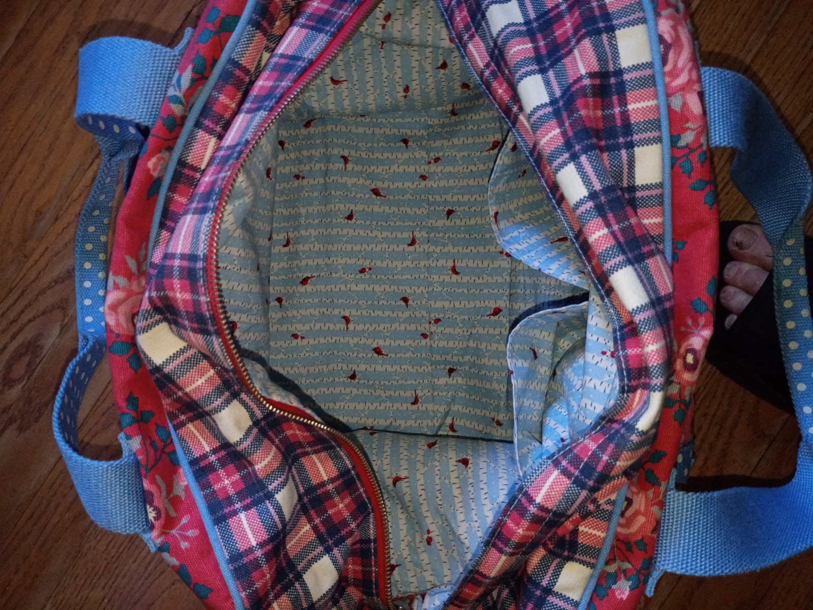 Matilda Jane Weekender Duffle Bag Red Blue Mixed Print Floral Large