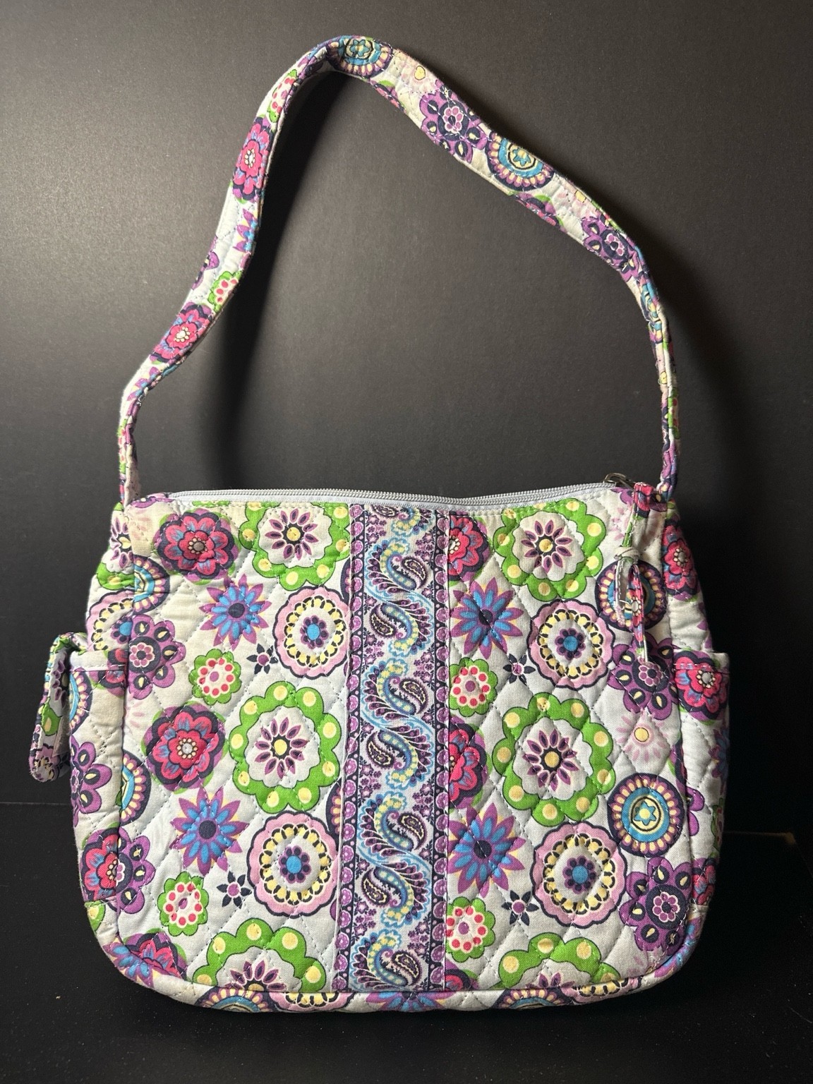 Unbranded Quilted Cotton Shoulder Bag – Multicolor Floral Medallion, Zip Top
