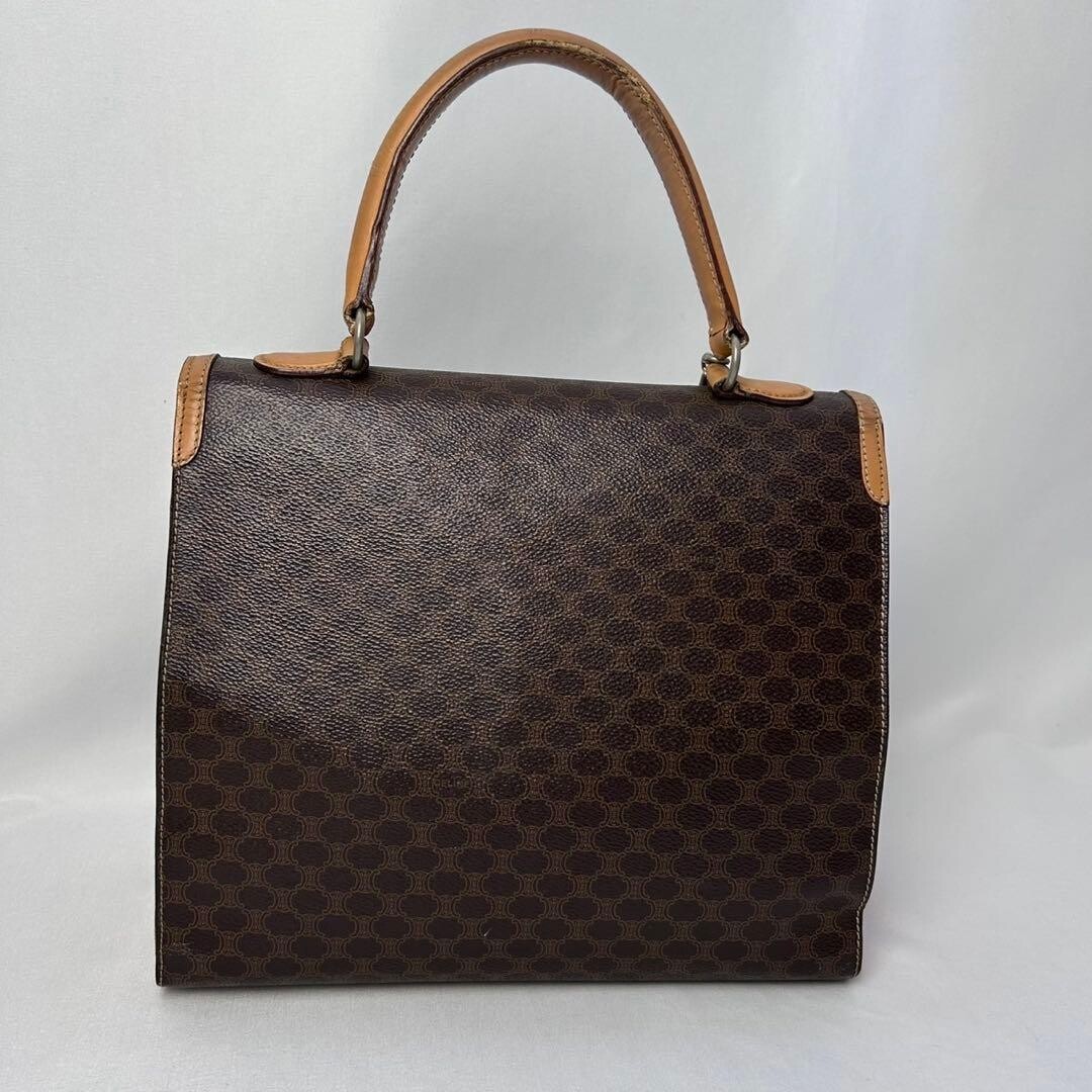 CELINE Top Handle Bag Macadam Triomphe Brown Vintage Authentic From Japan