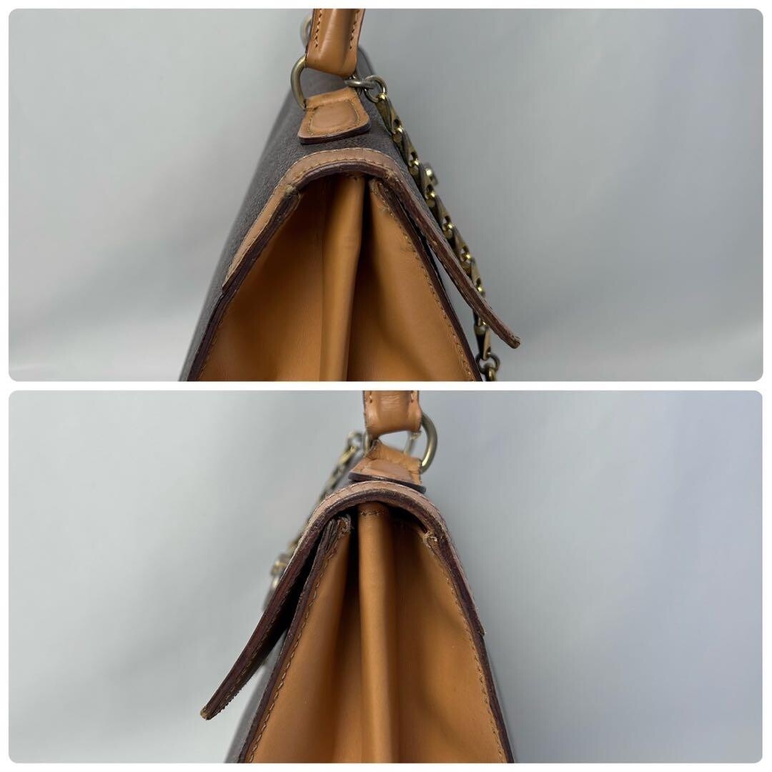 CELINE Top Handle Bag Macadam Triomphe Brown Vintage Authentic From Japan