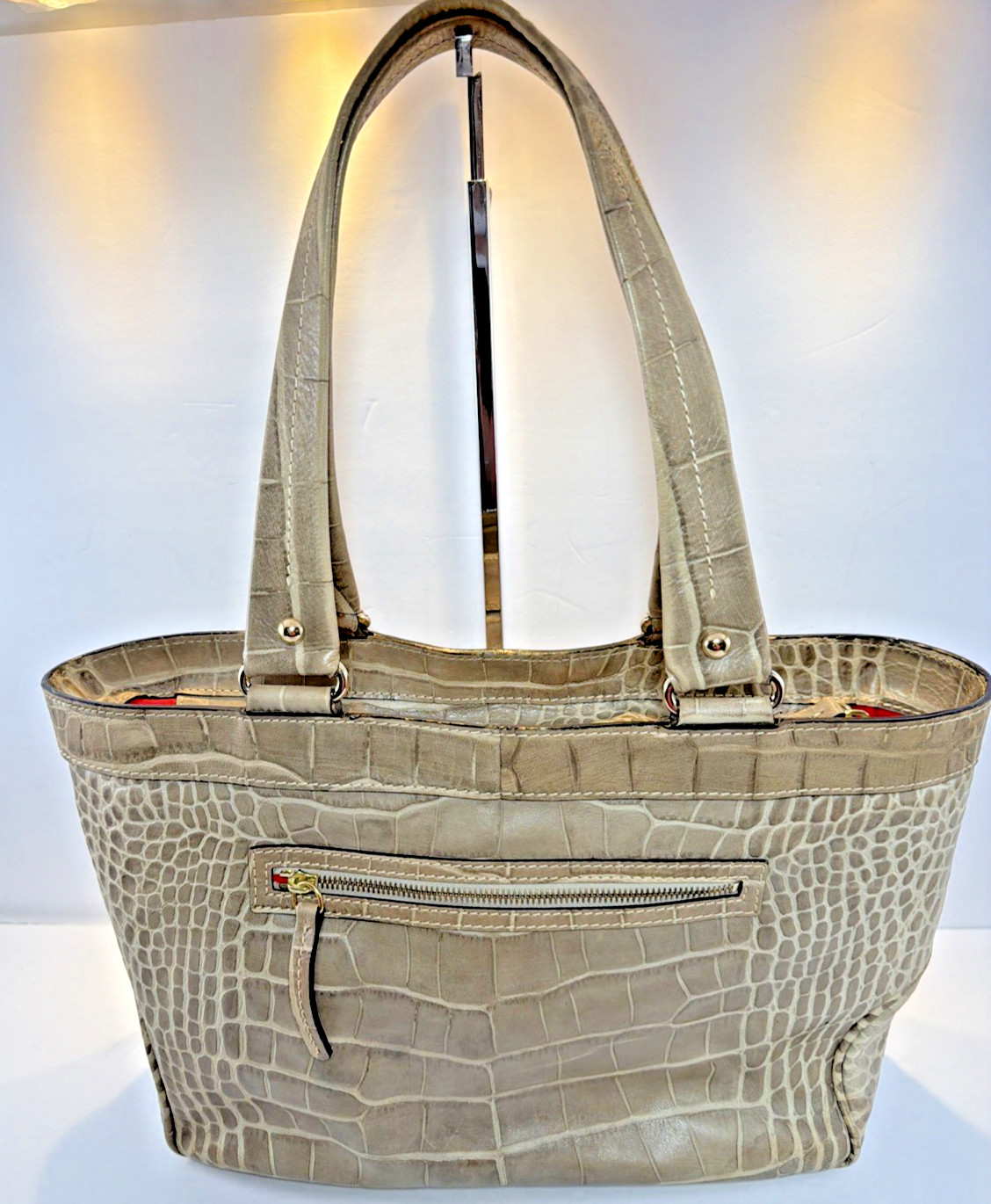 Dooney & Bourke Taupe Gray Beige Crocodile Embossed Nile Small Lexington Tote
