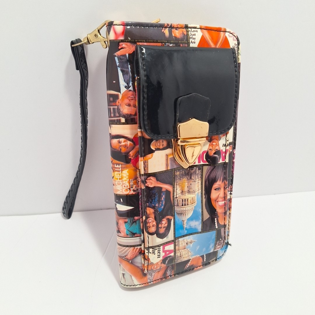 Michelle Obama Wallet Clutch Wristlet -Unbranded W/ Photo Collage Pattern Unique