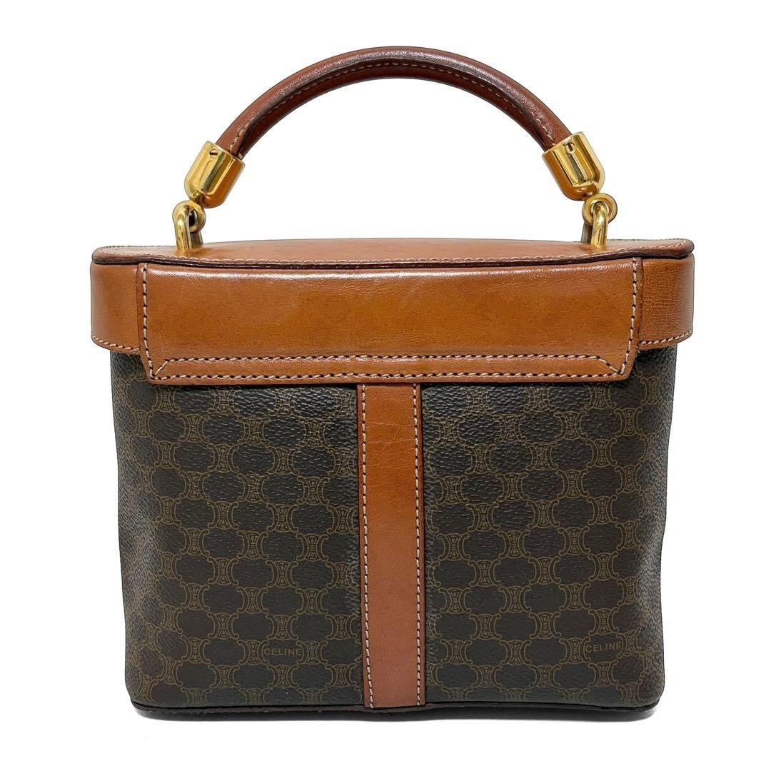 Auth CELINE Vanity Bag Shoulder Bag Macadam PVC Leather Brown MC96 Used