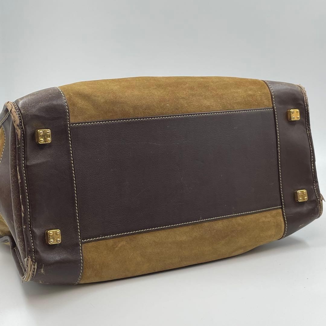 LOEWE Amazona Boston Bag Brown Suede Leather Large Travel Hand Bag Vintage