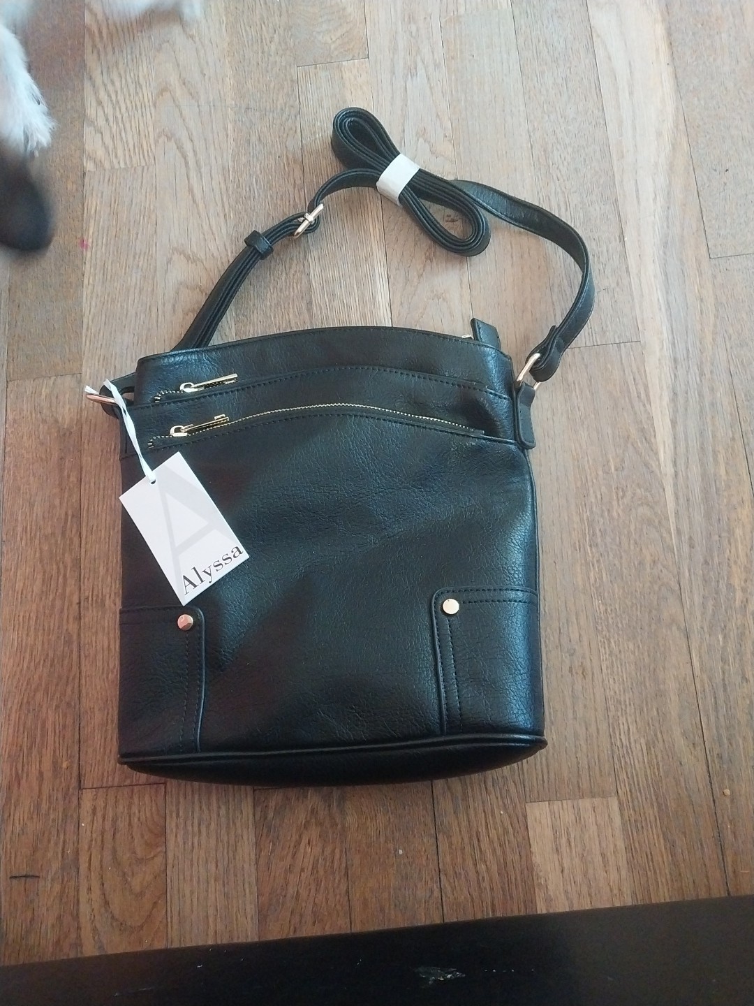 ALYSSA CROSSBODY BAG Triple Zip Pocket Adjustable Shoulder Strap Large Black