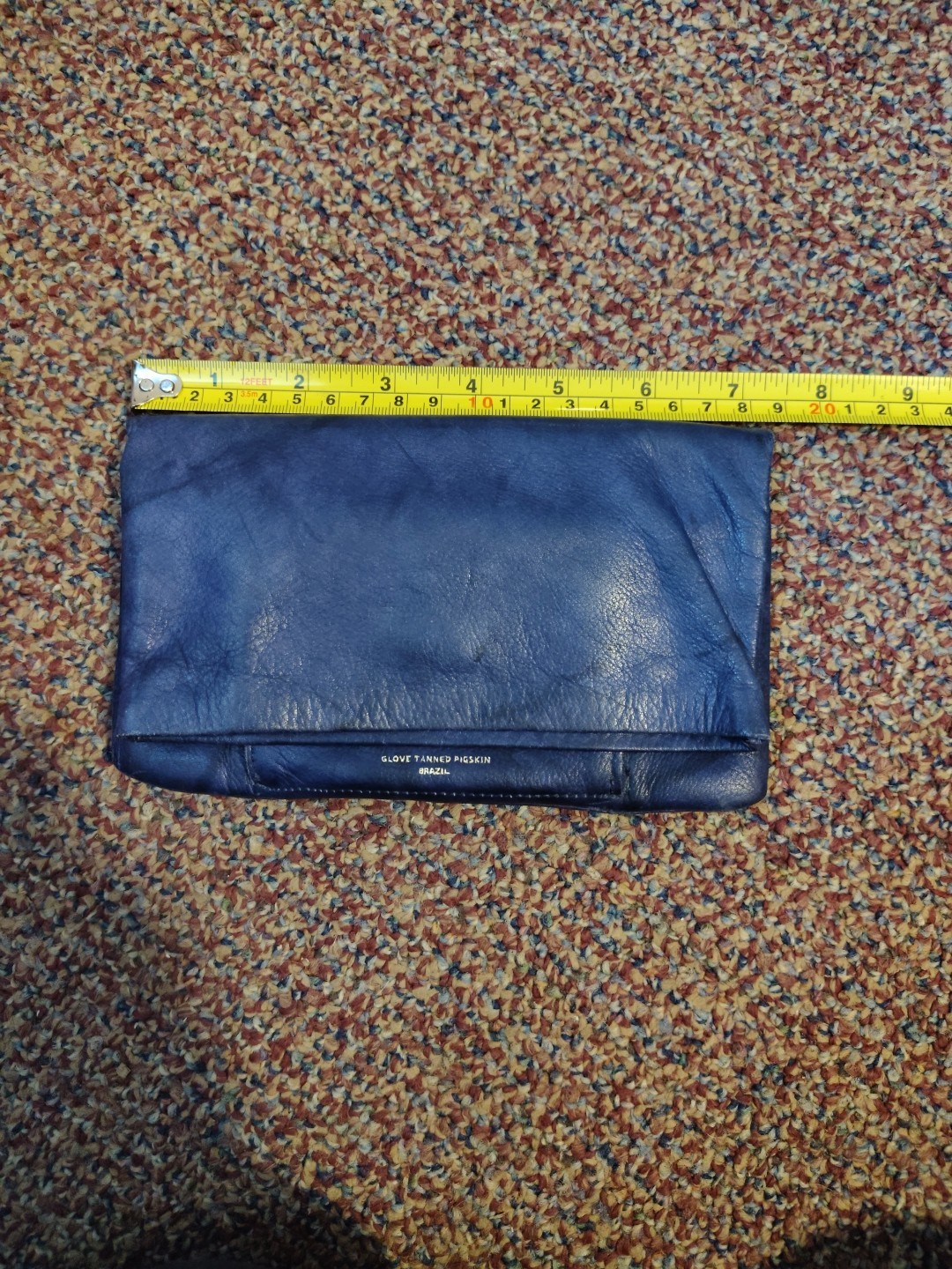 Vintage Glove Tanned Pigskin Blue Foldover Clutch Made In Brazil 3 Pockets