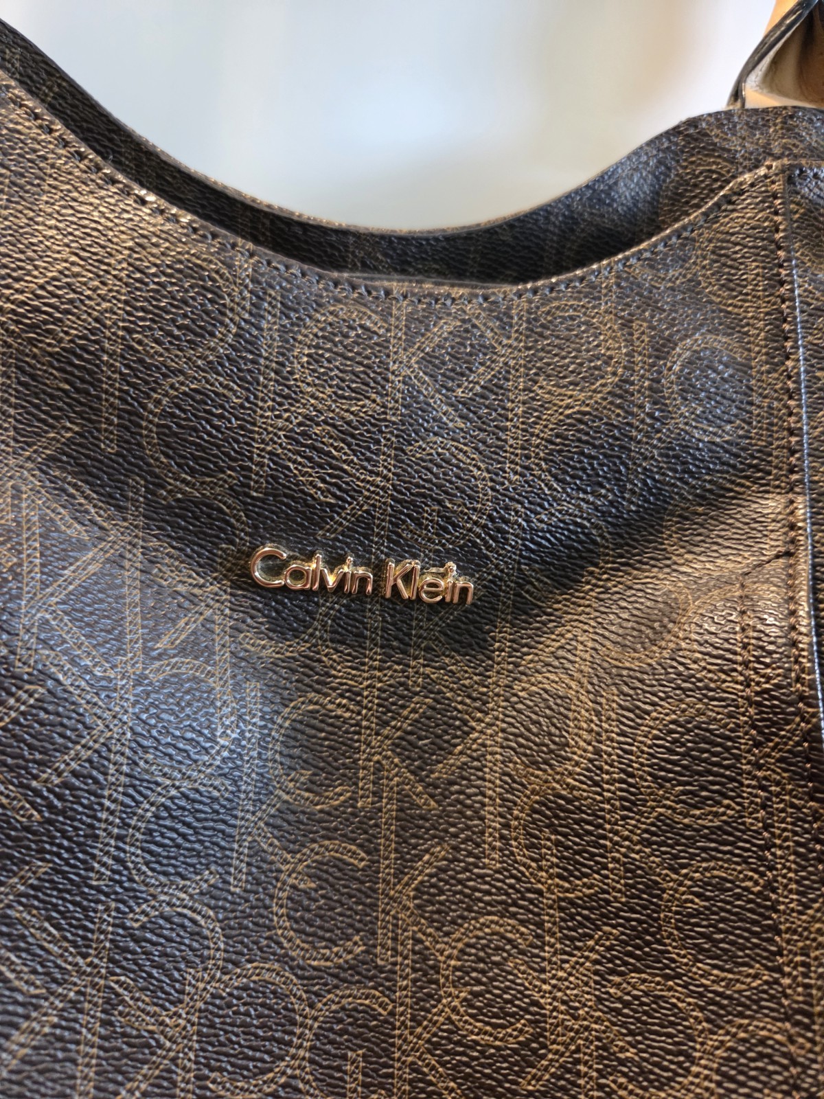 Calvin Klein Women’s Brown Monogram Double Handle Hobo Bag FREE SHIPPING