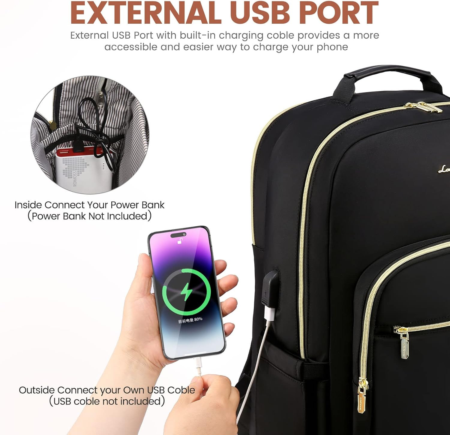 15.6 Inch Laptop Backpack for Women, Waterproof Travel Bag with USB Port