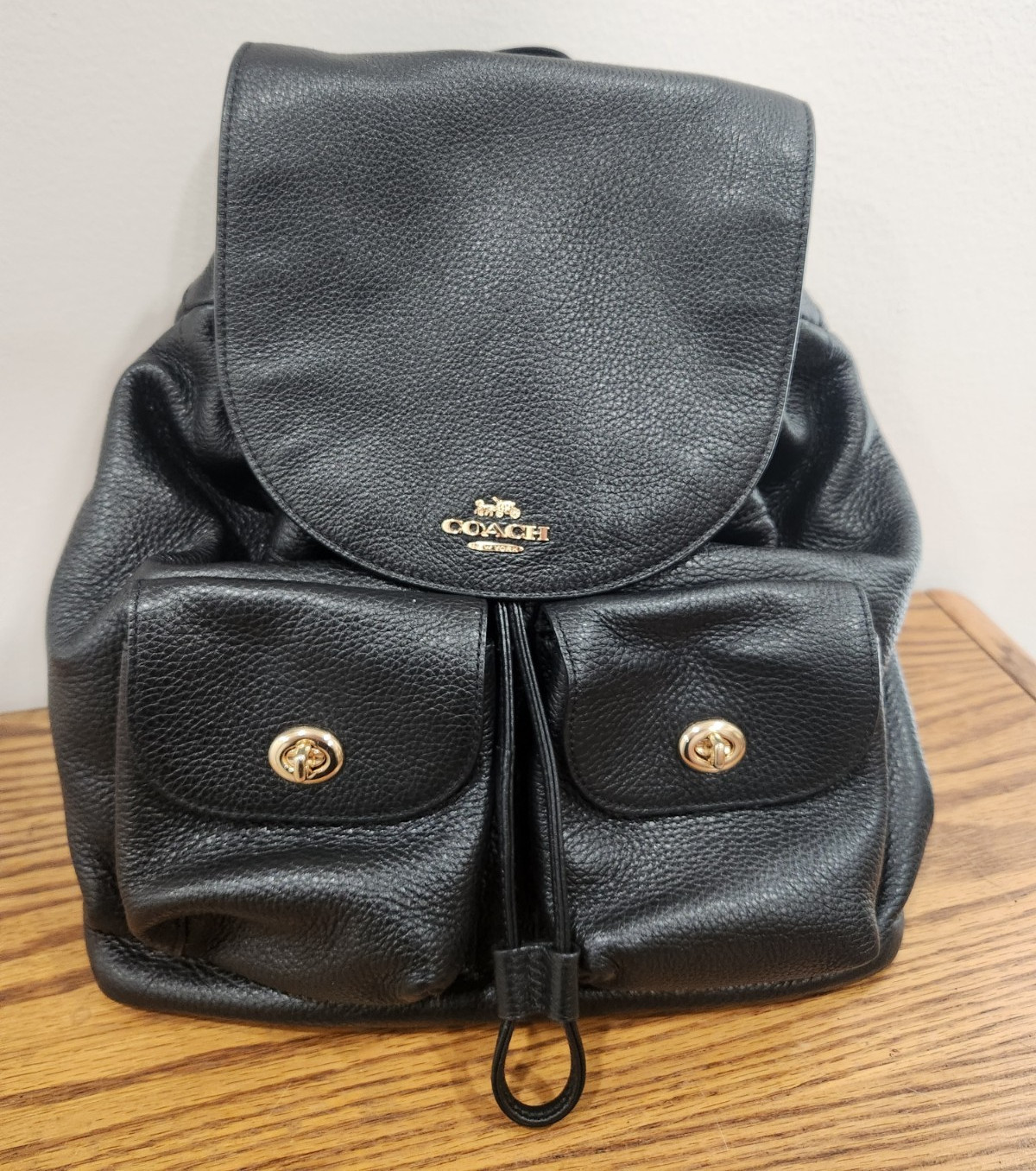 Coach Black Billie Billy Drawstring Backpack Front Pockets