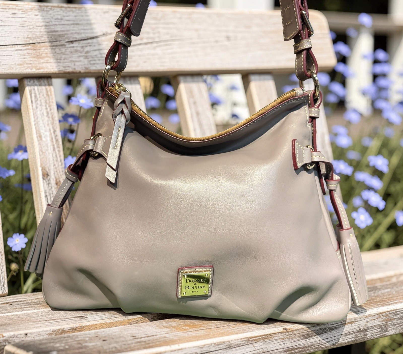 Dooney Bourke Elephant Gray Teagan Hobo Shoulder Bag Smooth European Leather