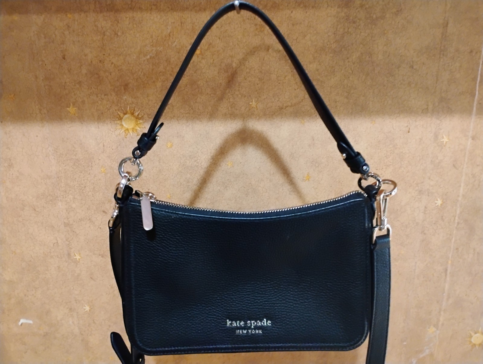 NWOT Kate Spade Hudson Medium Pebbled Leather Convertible Crossbody Black V095