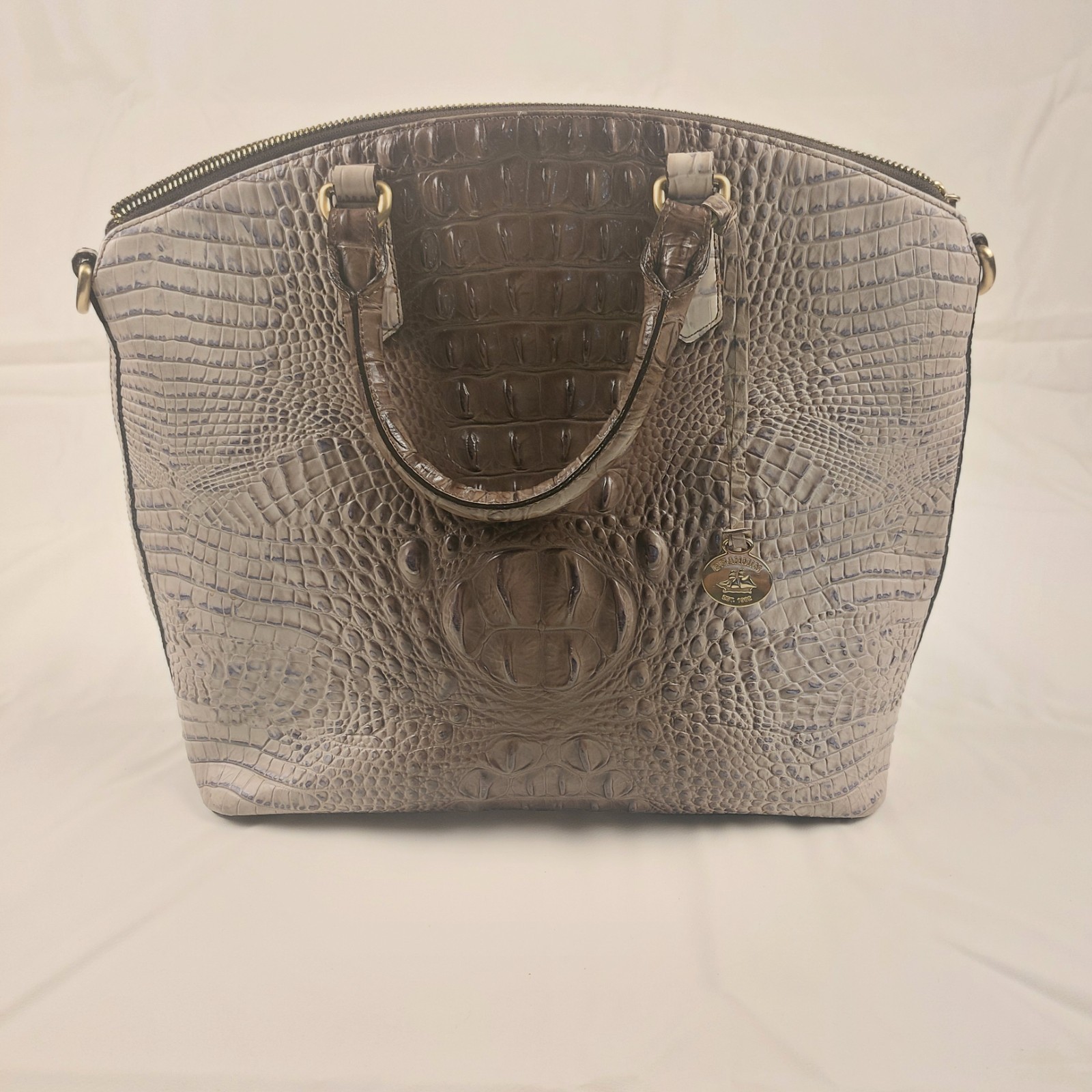 Brahmin Large Embossed Leather Duxbury Satchel Bag Melbourne Collection in Beige