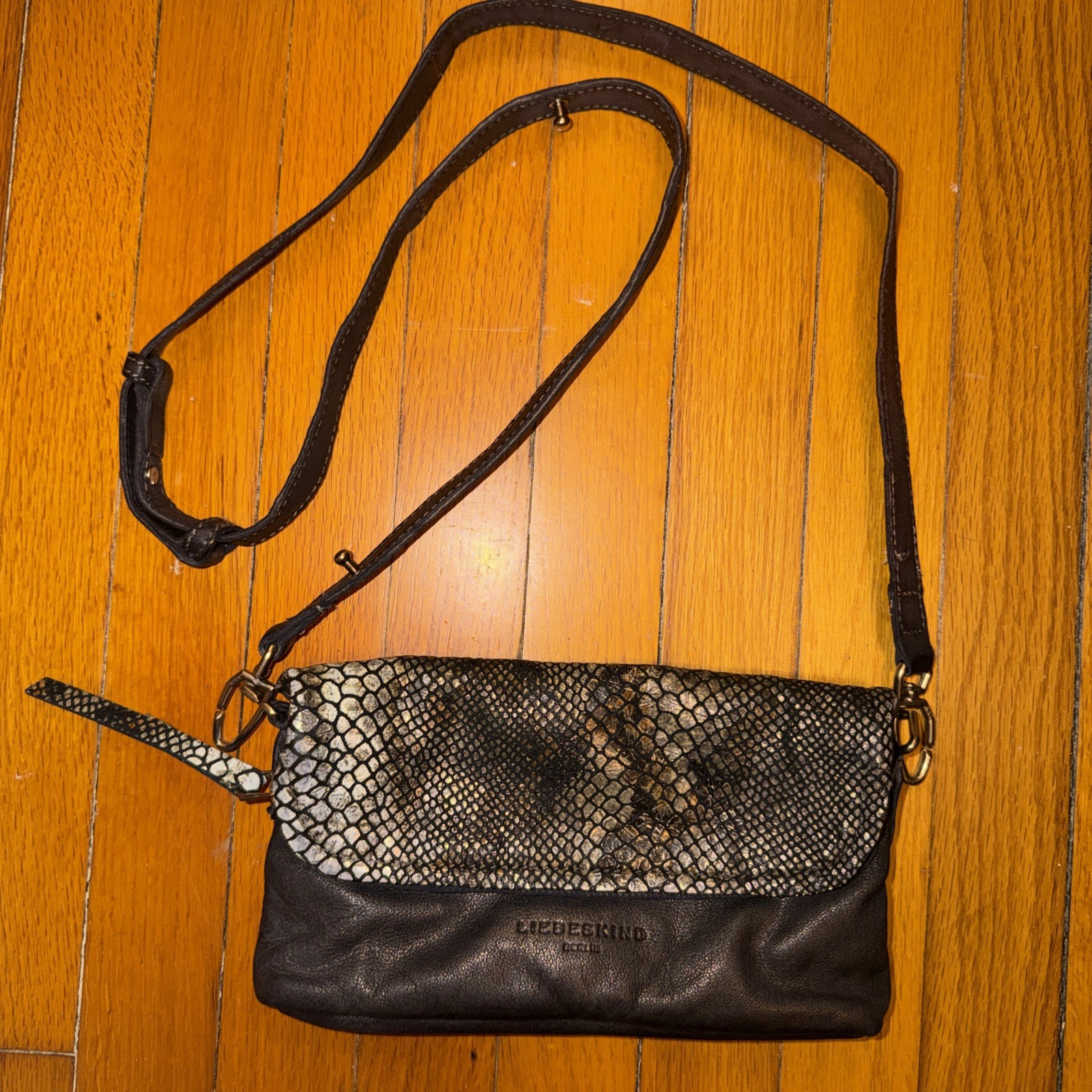 Liebeskind Berlin Nyala Crossbody Bag Goat Leather Metallic Snakeskin Pattern