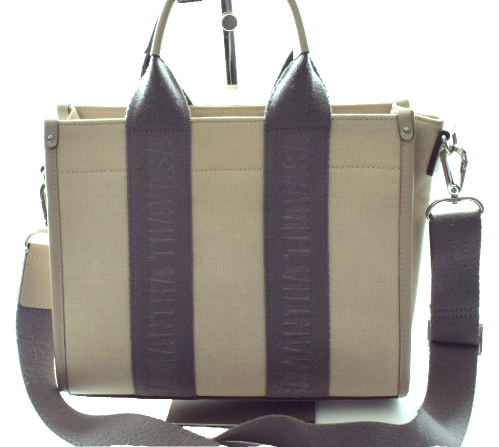 Samantha Thavasa Square Beige Canvas Tote Crossbody bag (ships from US) EUC