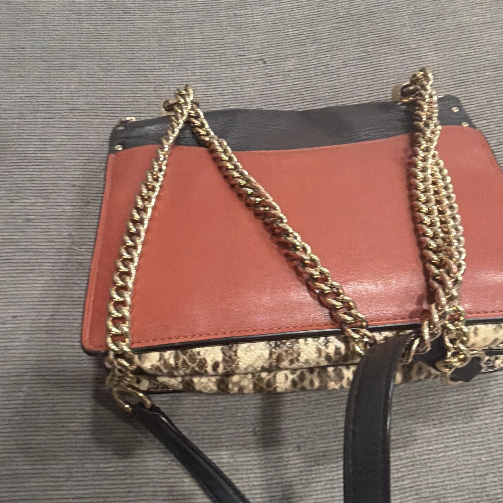 Coach Signature C Logo Small Studded Flap Crossbody Chain Strap Black/Tan