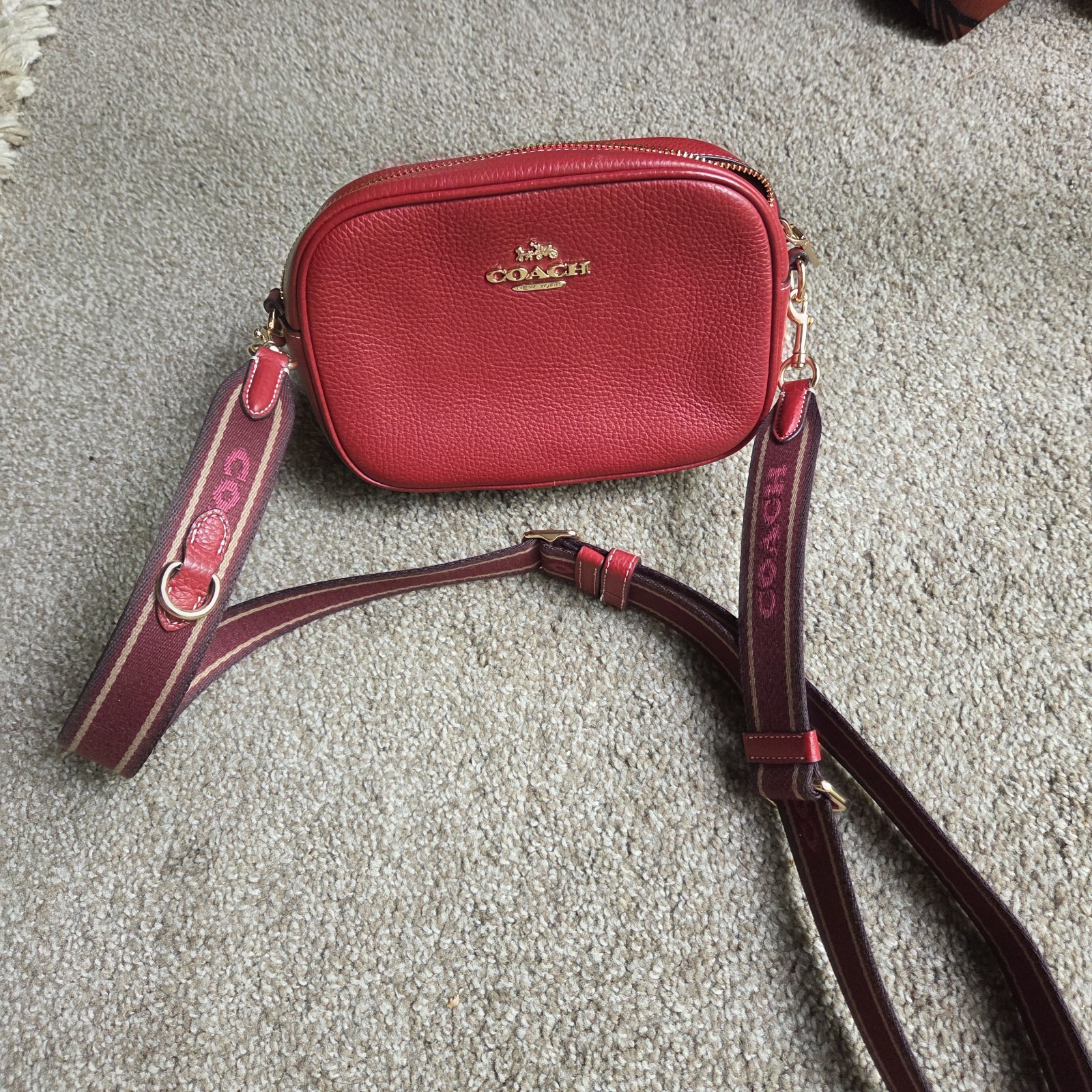 Coach Red Leather Jamie Mini Camera Bag + Matching Card Case