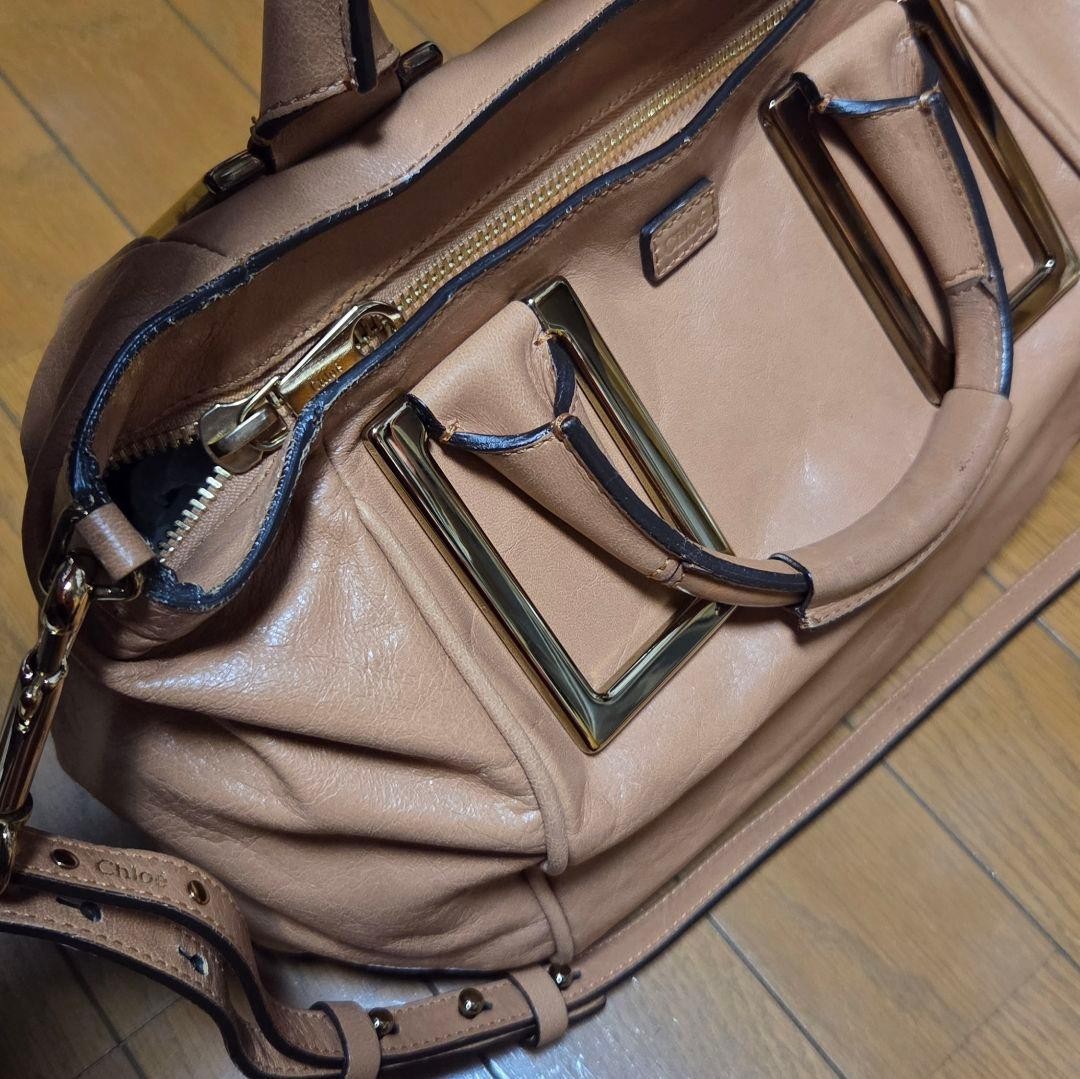 Auth Chloe Ethel 2way Handbag Leather Shoulder Bag Beige w/Dust Bag Women’s Zip