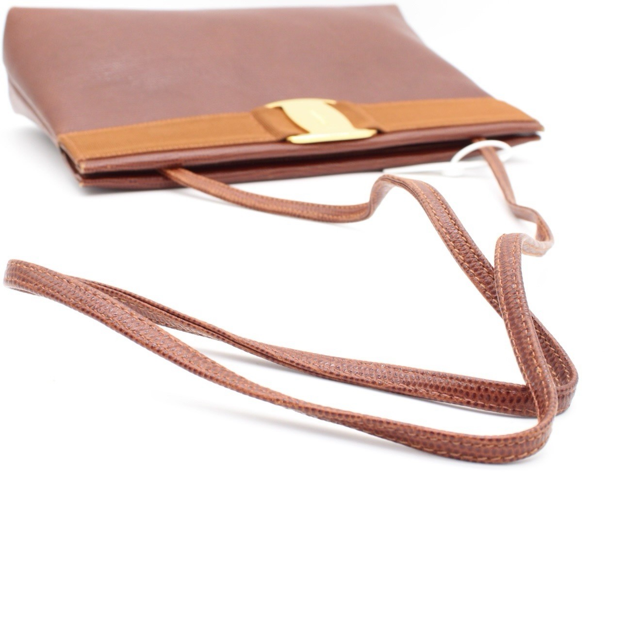 Salvatore Ferragamo Vara Ribbon Shoulder Bag Leather Brown Gold Hardware