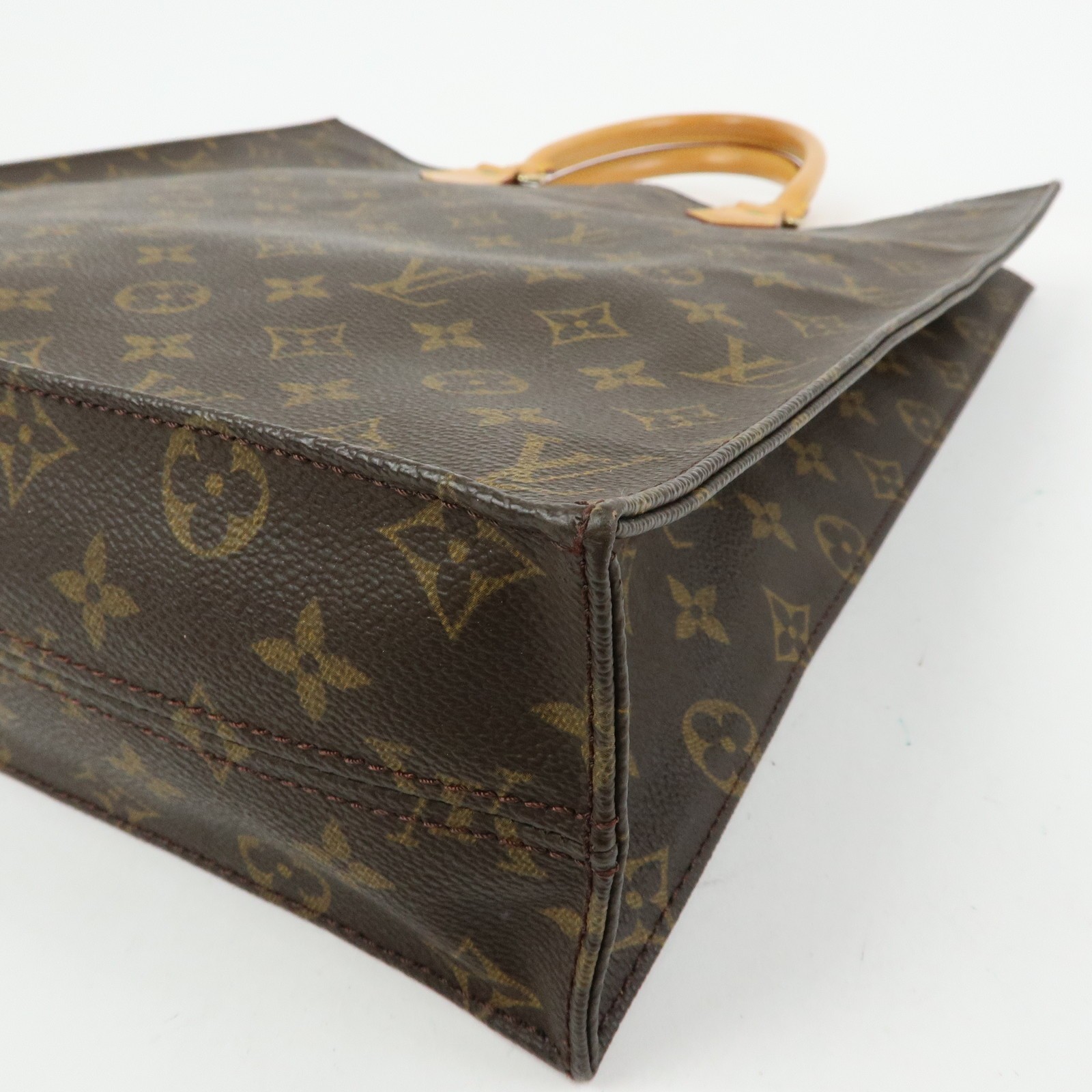 Louis Vuitton Monogram Sac Plat Tote Bag Hand Bag Brown M51140 Auth Used F/S