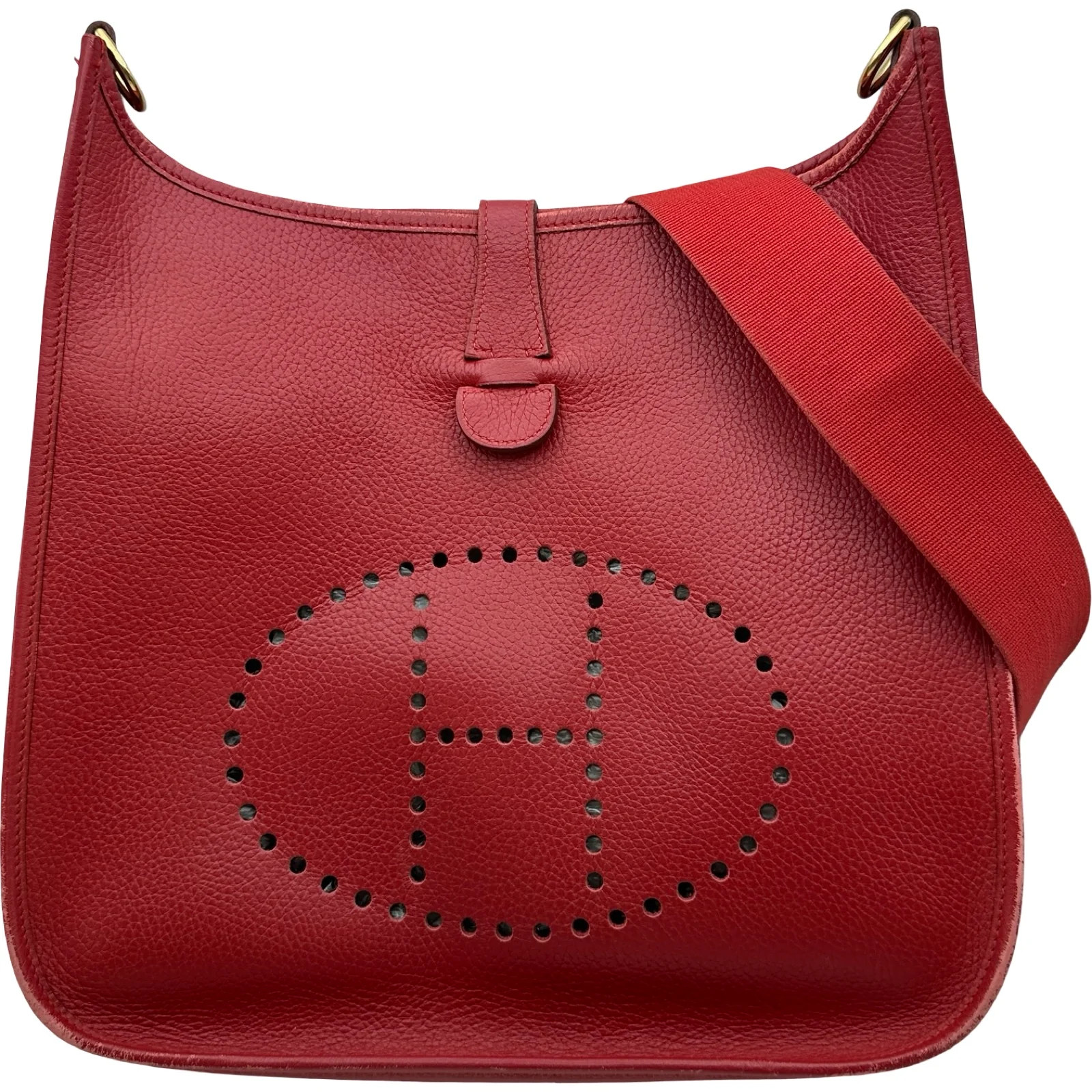 HERMES Evelyne 1 GM Rouge Vif Ardennes Leather Shoulder Bag Square R #OKB7046