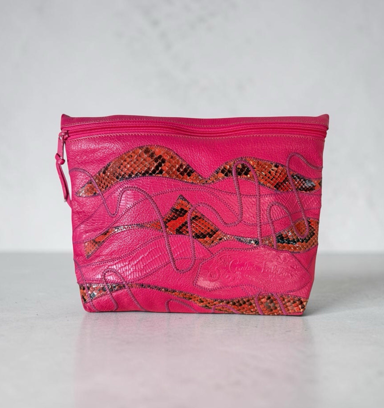 Vintage 80s Carlos Falchi Patchwork Snake Skin Leather Crossbody Bag Purse USA