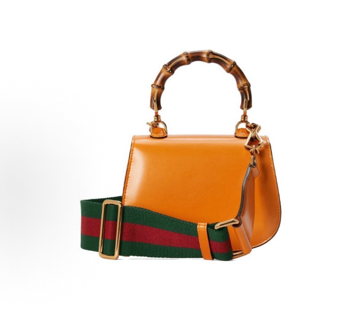 Authentic Gucci Bamboo 1947 Top Handle Mini Shoulder Bag Persimmon Unused