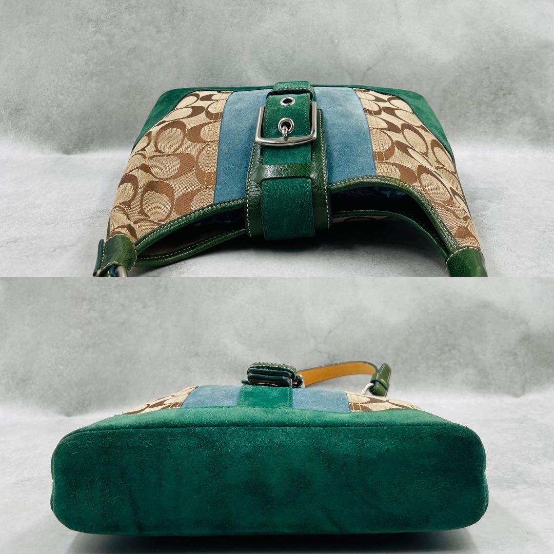 Excellent Condition Coach One Shoulder Bag Suede Green 7053