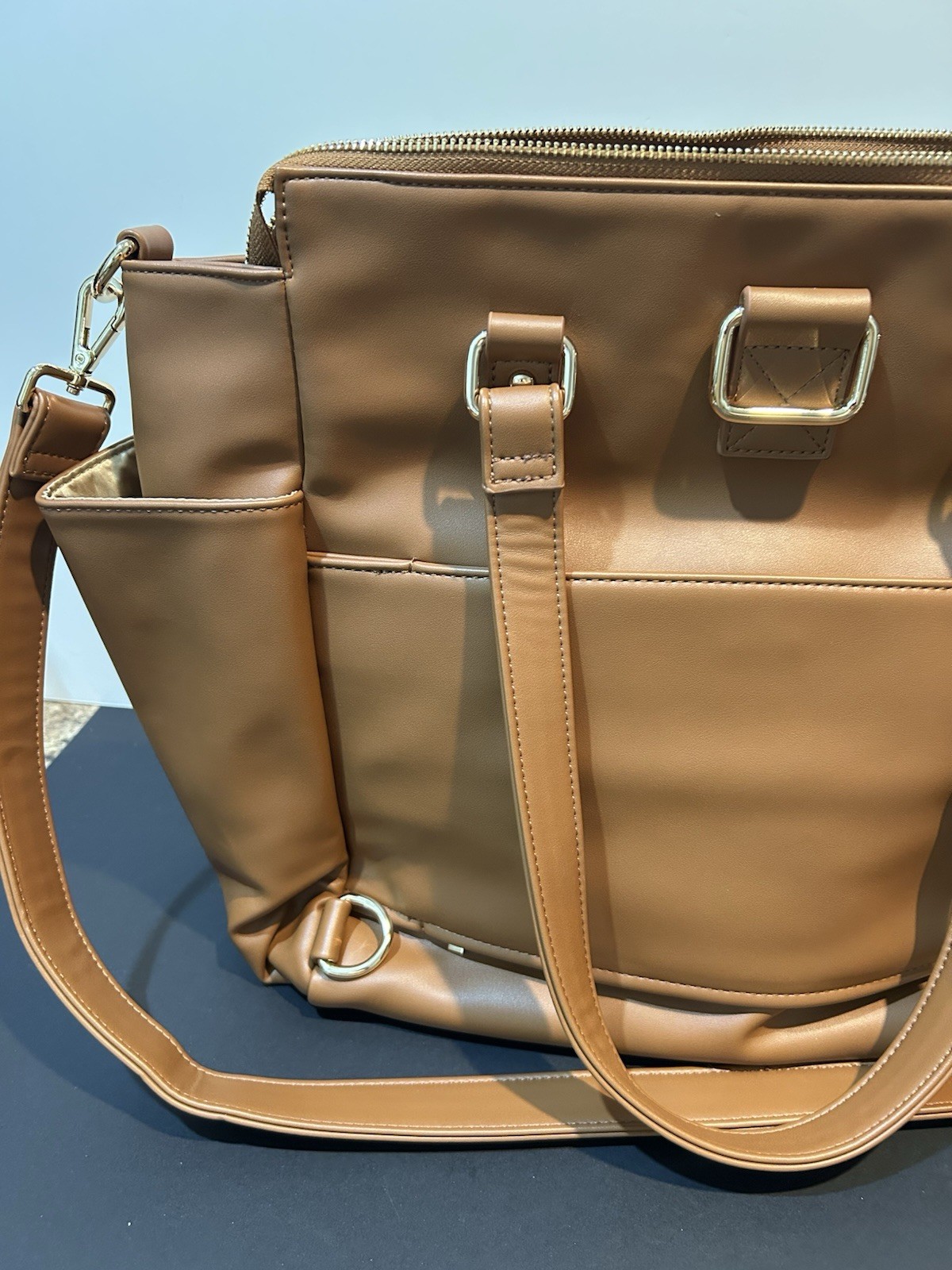 White Elm Gemini Convertible Tote Bag Almond / Gold Lining