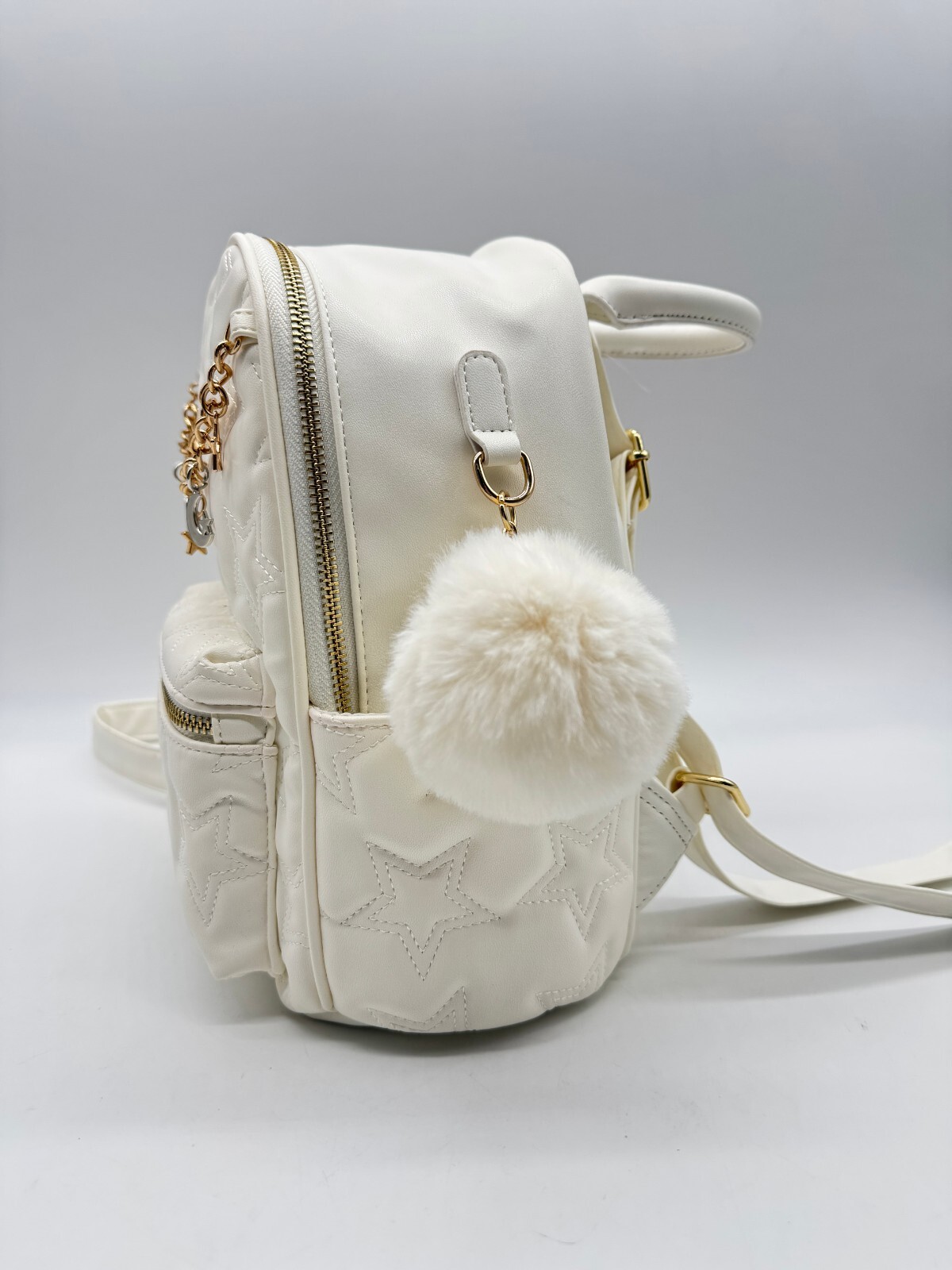 LIKE DREAMS/GROSSI quilted stars and moon small backpack + pom pom -WHITE~
