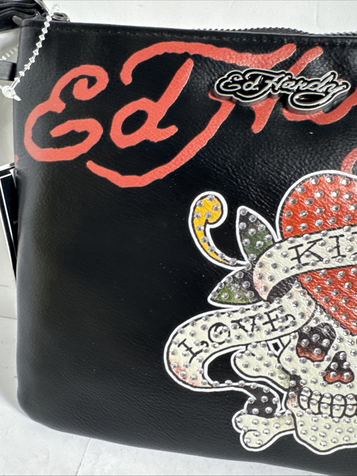 ED HARDY WRISTLET Wallet NWT Black Multi Tattoo Love Kills Slowly Rhinestone