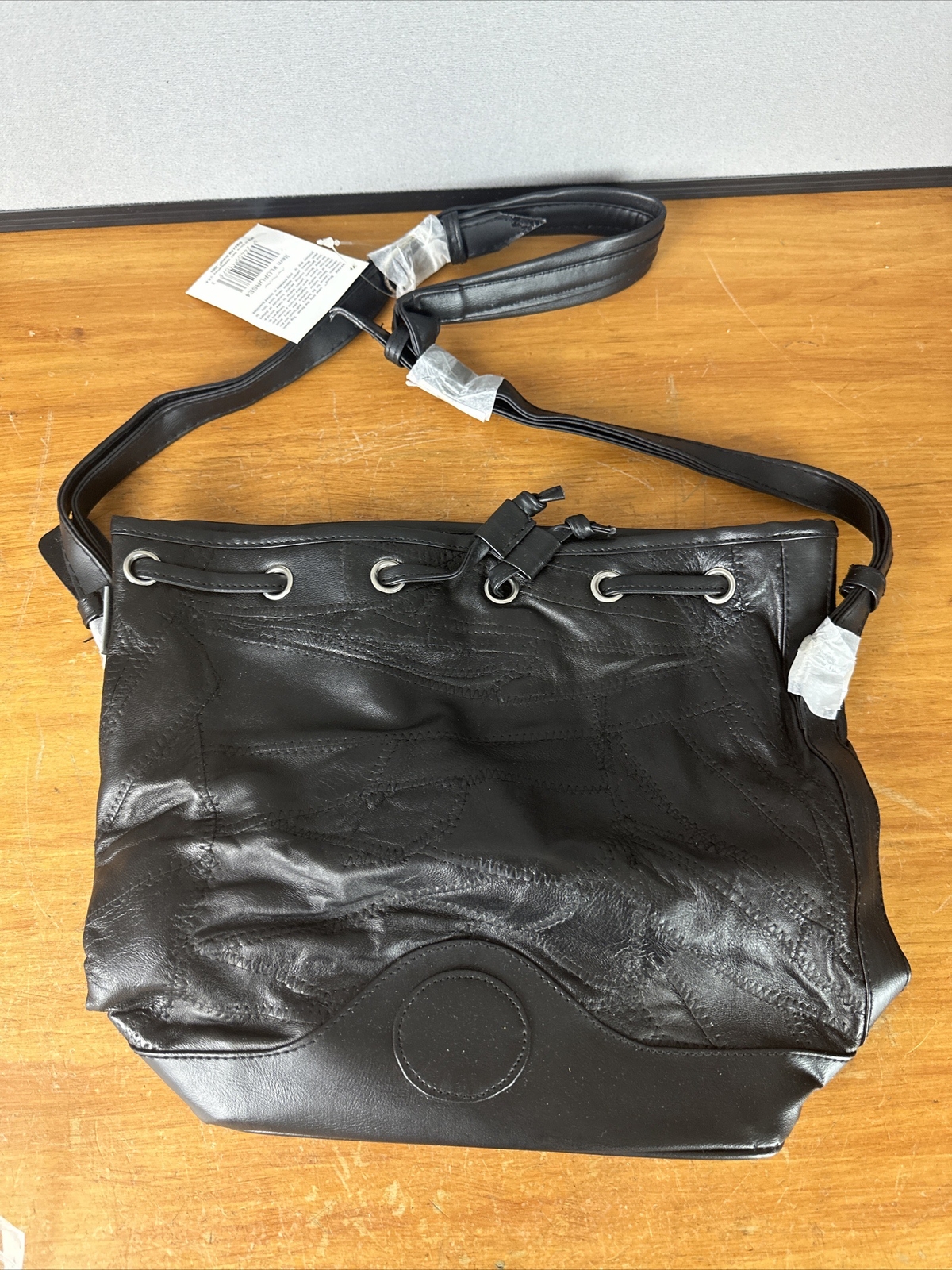 Maxam Genuine Top Grain Lambskin Leather Purse Italian Mosaic Design Black NWT