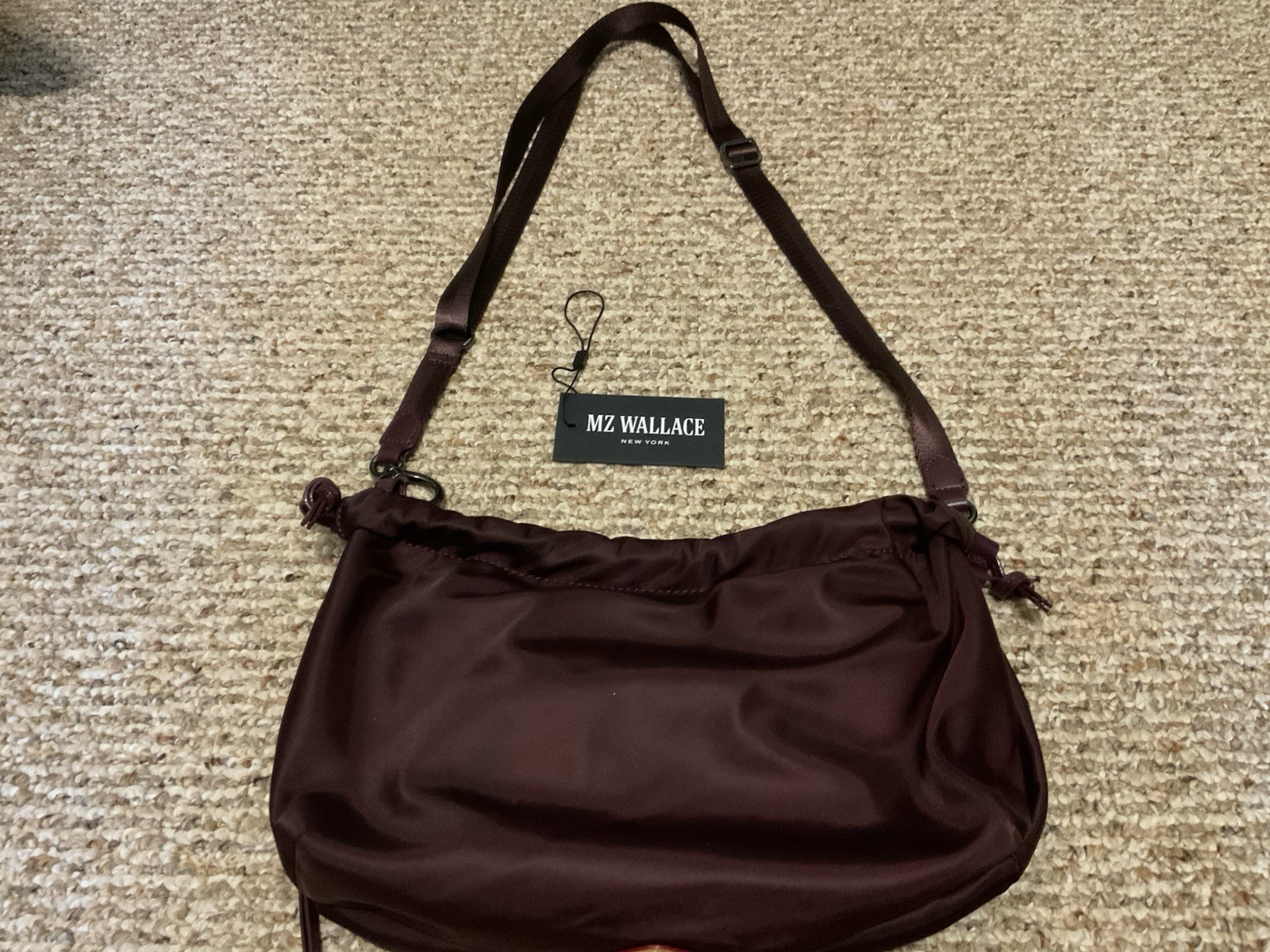 MZ Wallace Shoulder Bag Burgundy Nylon and Leather Trim With 2 Straps
