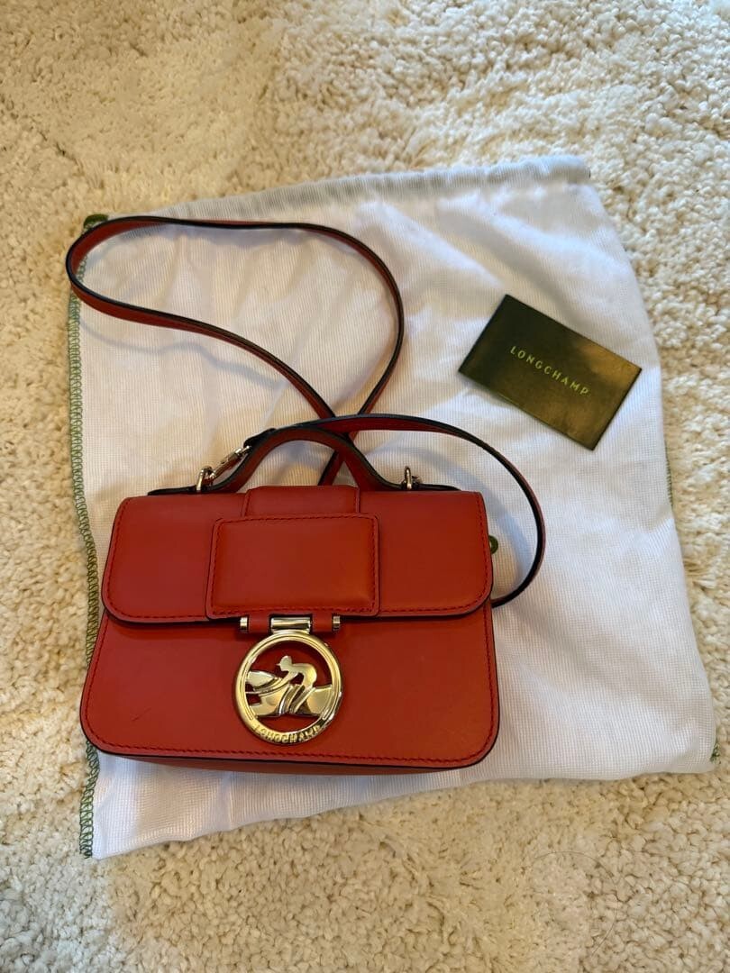 Longchamp Box Trot Red Leather Crossbody Bag Gold Hardware Auth
