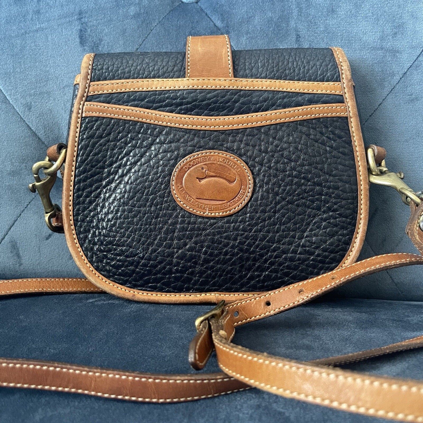 DOONEY & BOURKE Over Under Marble Bag Navy Blue British Tan All Weather Leather