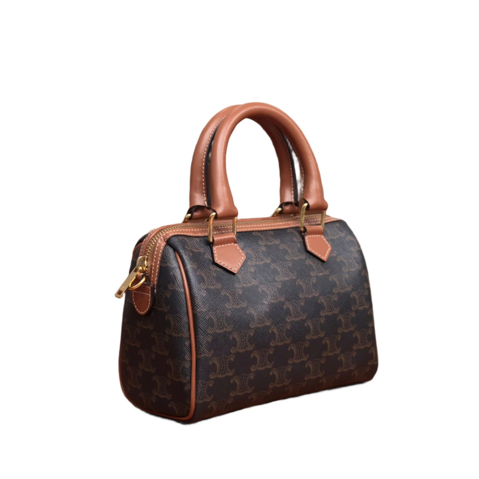 Celine Small Boston Bag Brown Dark Grey Triomphe (zz071226k5r)
