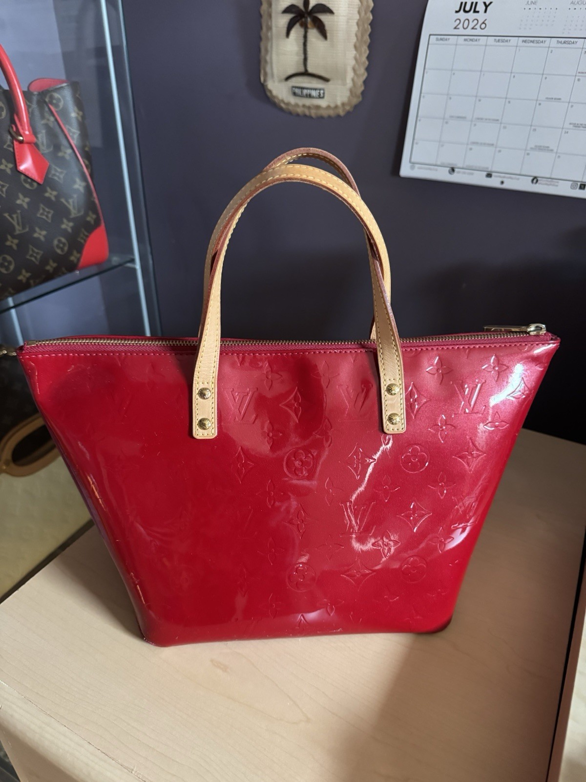 Louis Vuitton Bellevue PM Bag Red Monogram Vernis Patent Leather Purse