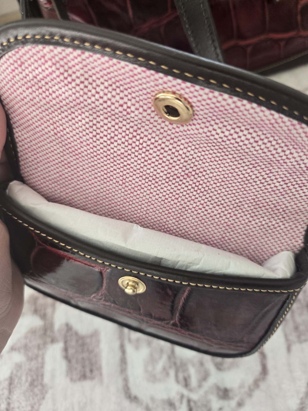 Dooney Bourke Croco Embossed Leather Satchel Purple Burgundy Luxury Bag Purse