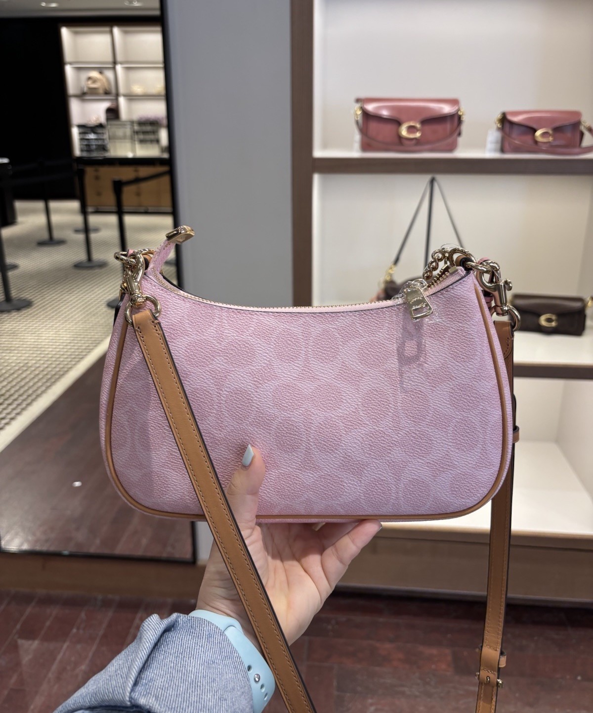 NWT Coach Teri Shoulder Bag In Signature Canvas With Charms Powder Pink CEA20