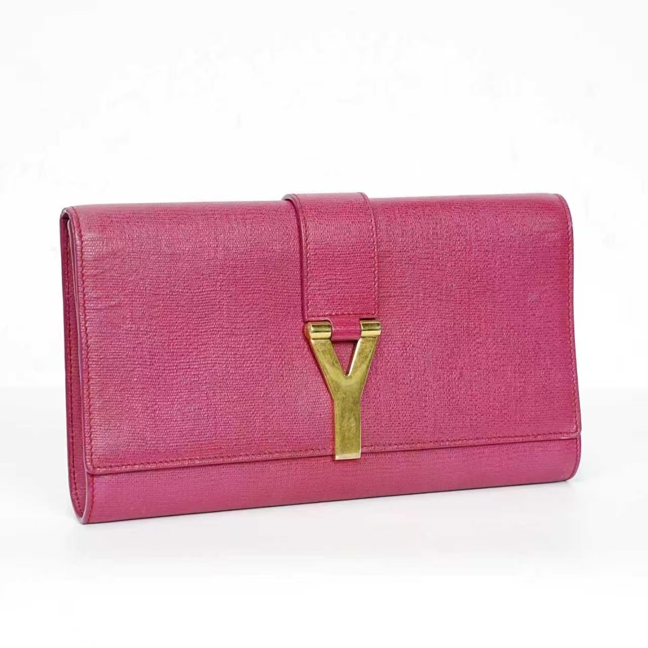 Saint Laurent Y-Ligne Leather Clutch with Gold-tone Logo