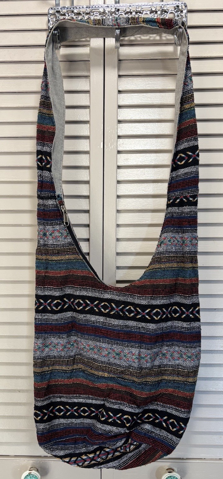 Boho Hobo Shoulder Crossbody Bag Zip Close Multicolor Pockets Lined